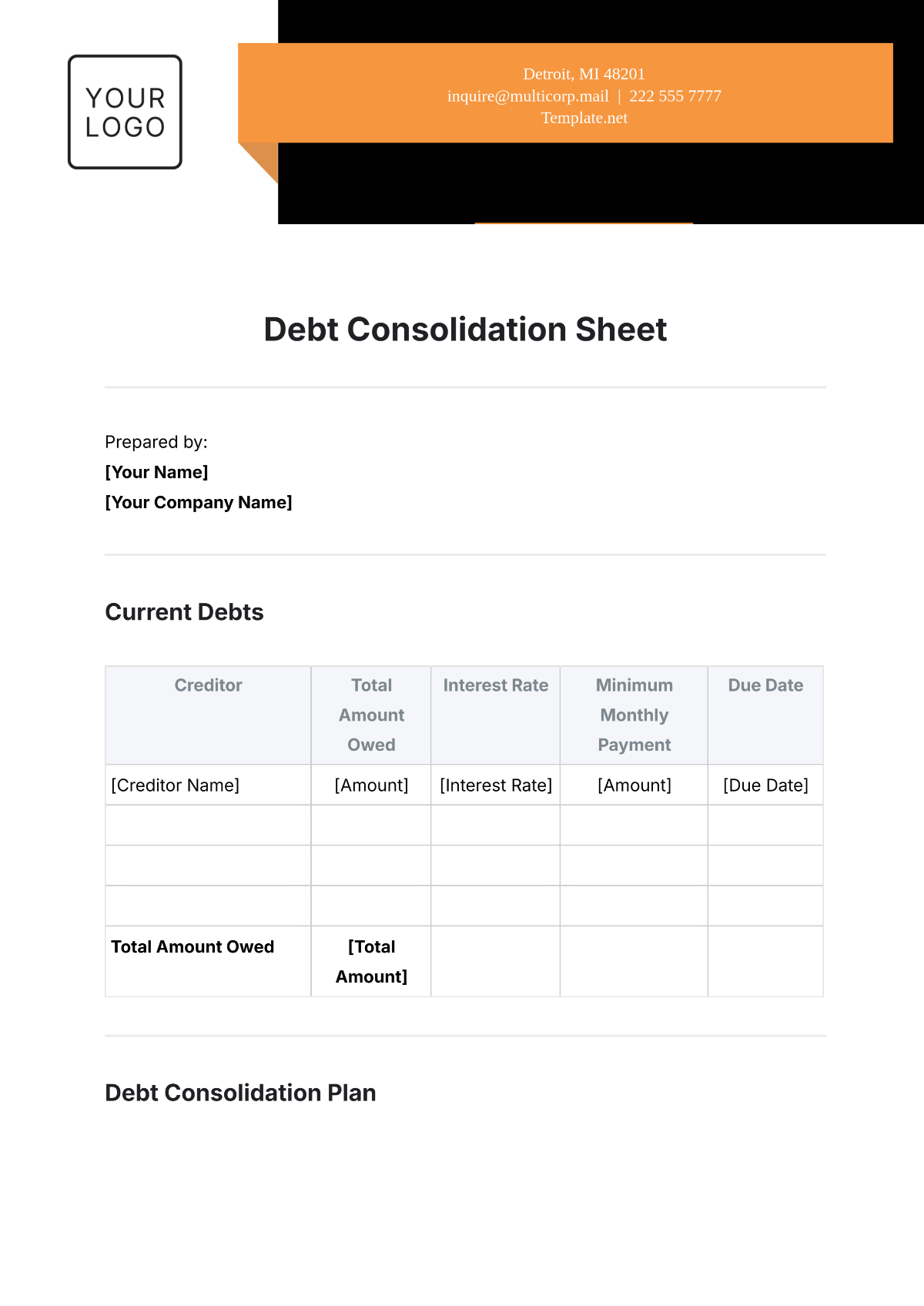 Debt Consolidation Sheet Template - Edit Online & Download