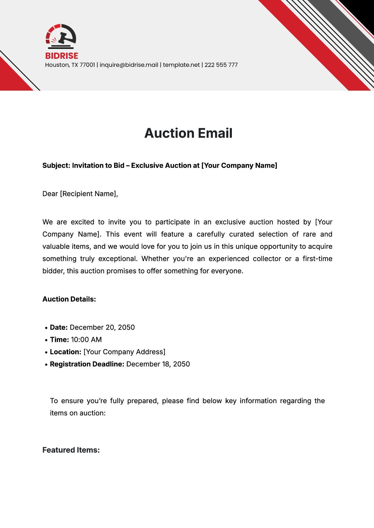 Auction Email Template