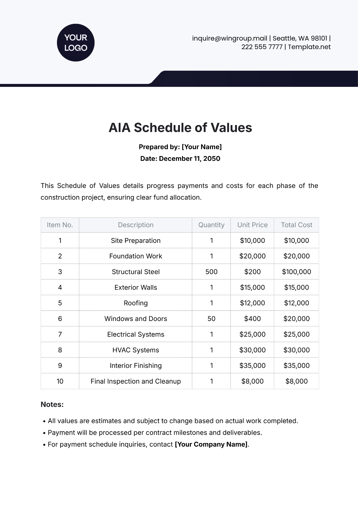 AIA Schedule of Values Template - Edit Online & Download