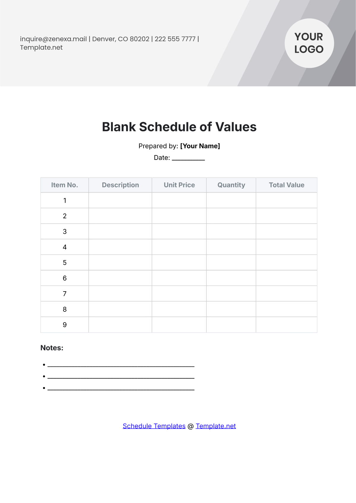 Blank Schedule of Values Template - Edit Online & Download