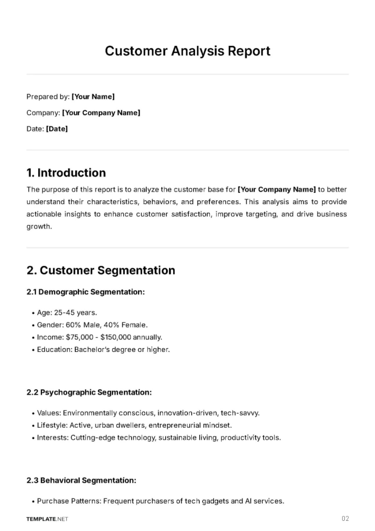 Free Customer Analysis Report Template to Edit Online