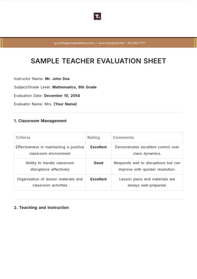 Free Sample Teacher Evaluation Sheet Template to Edit Online