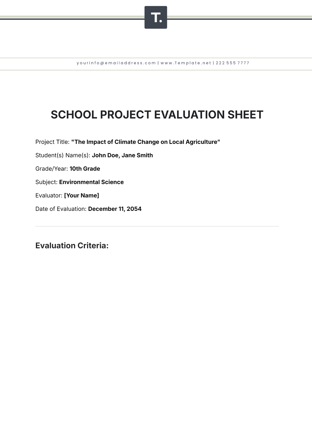 School Project Evaluation Sheet Template - Edit Online & Download