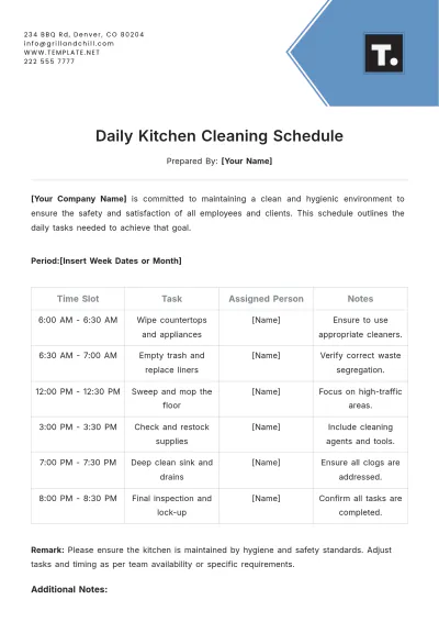 Free Daily Kitchen Cleaning Schedule Template to Edit Online