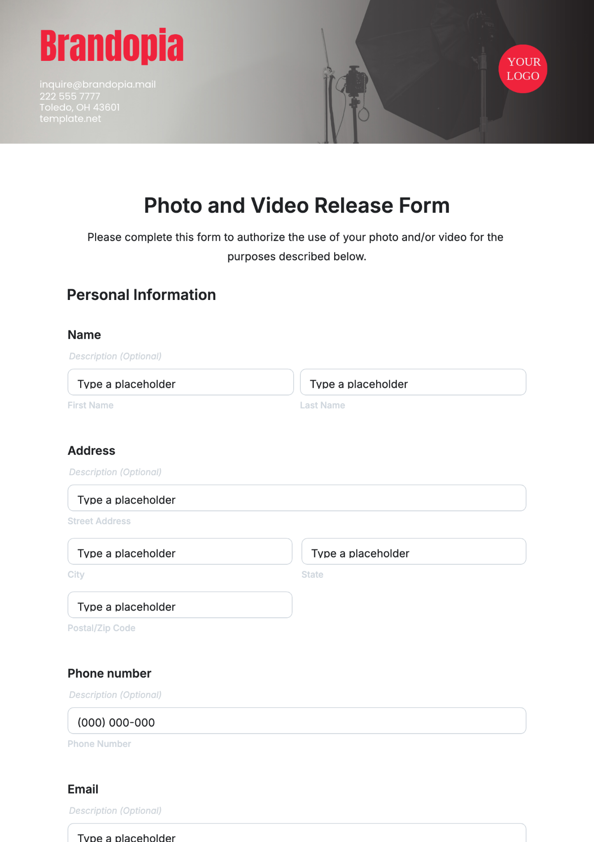 Photo and Video Release Form Template - Edit Online & Download