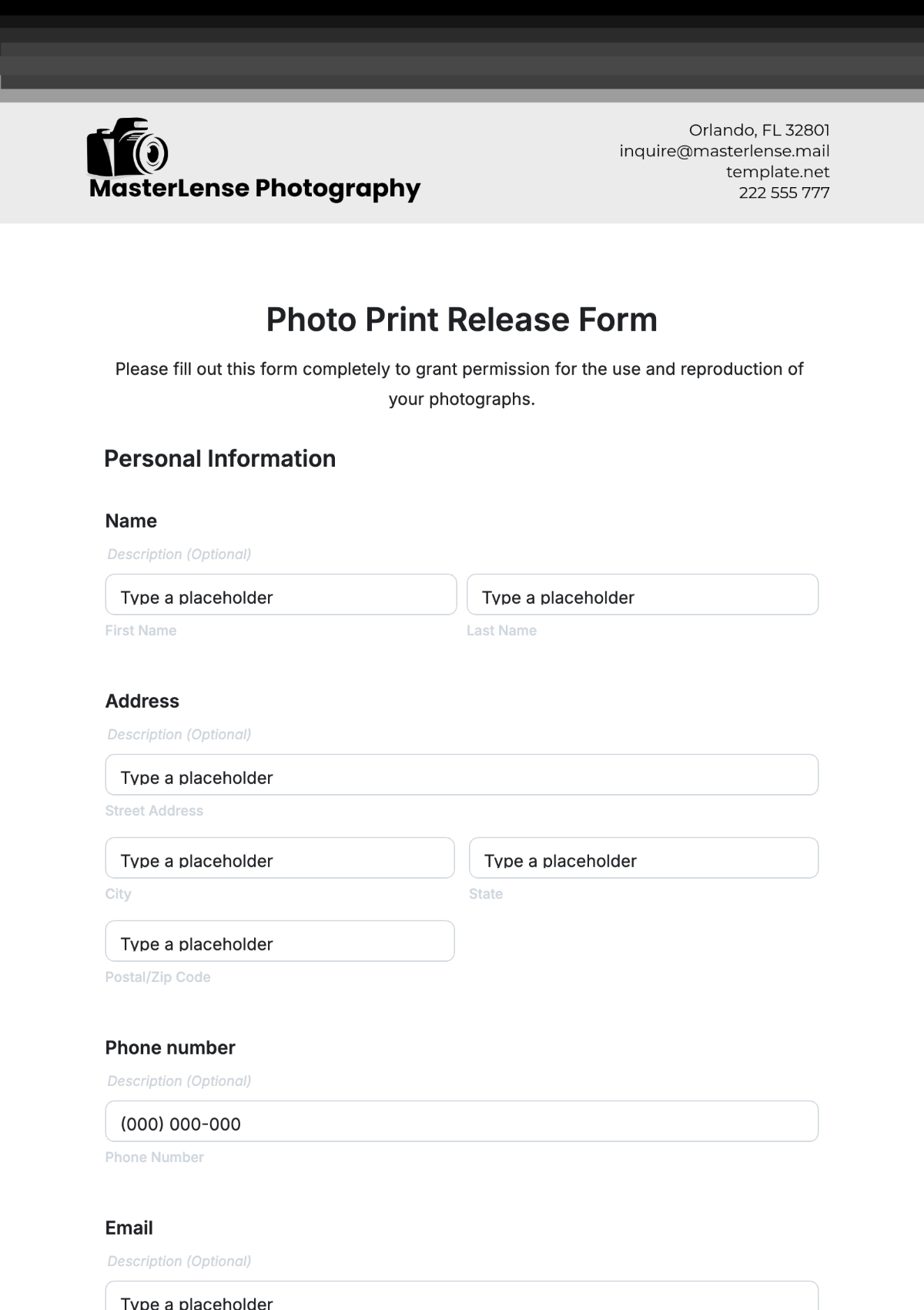 Photo Print Release Form Template - Edit Online & Download