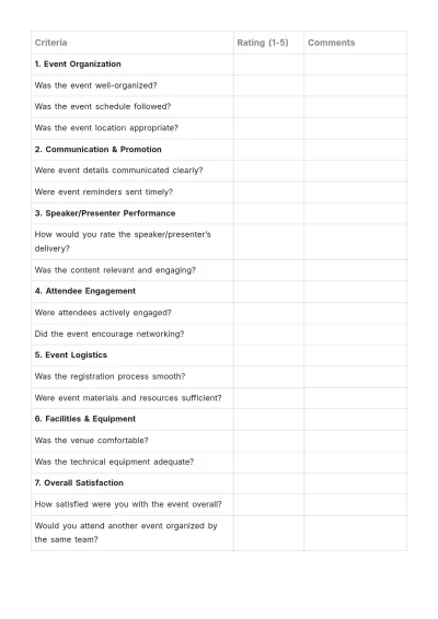 Free Event Performance Evaluation Sheet Template to Edit Online