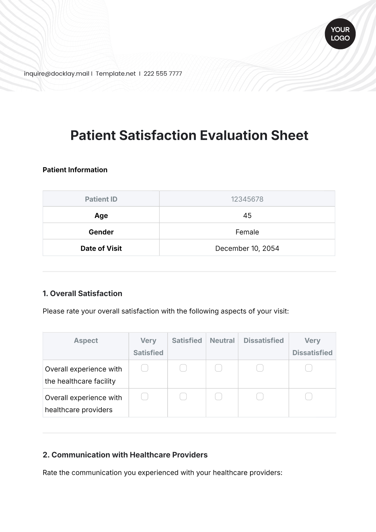 Patient Satisfaction Evaluation Sheet Template - Edit Online & Download