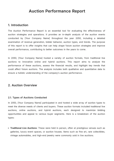 Free Auction Performance Report Template to Edit Online