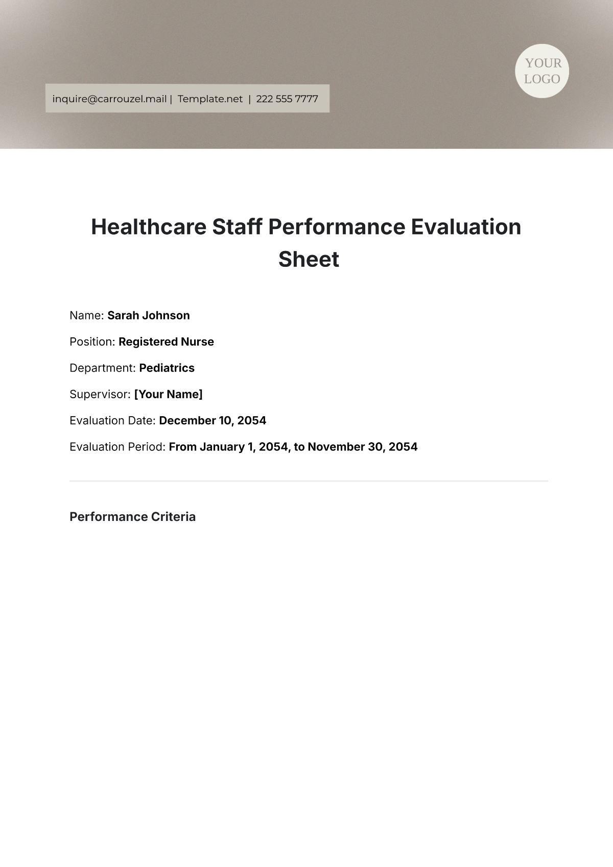 Healthcare Staff Performance  Evaluation Sheet Template - Edit Online & Download