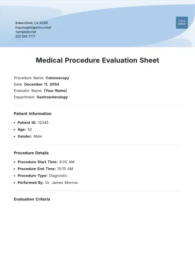 Free Medical Procedure  Evaluation Sheet Template to Edit Online