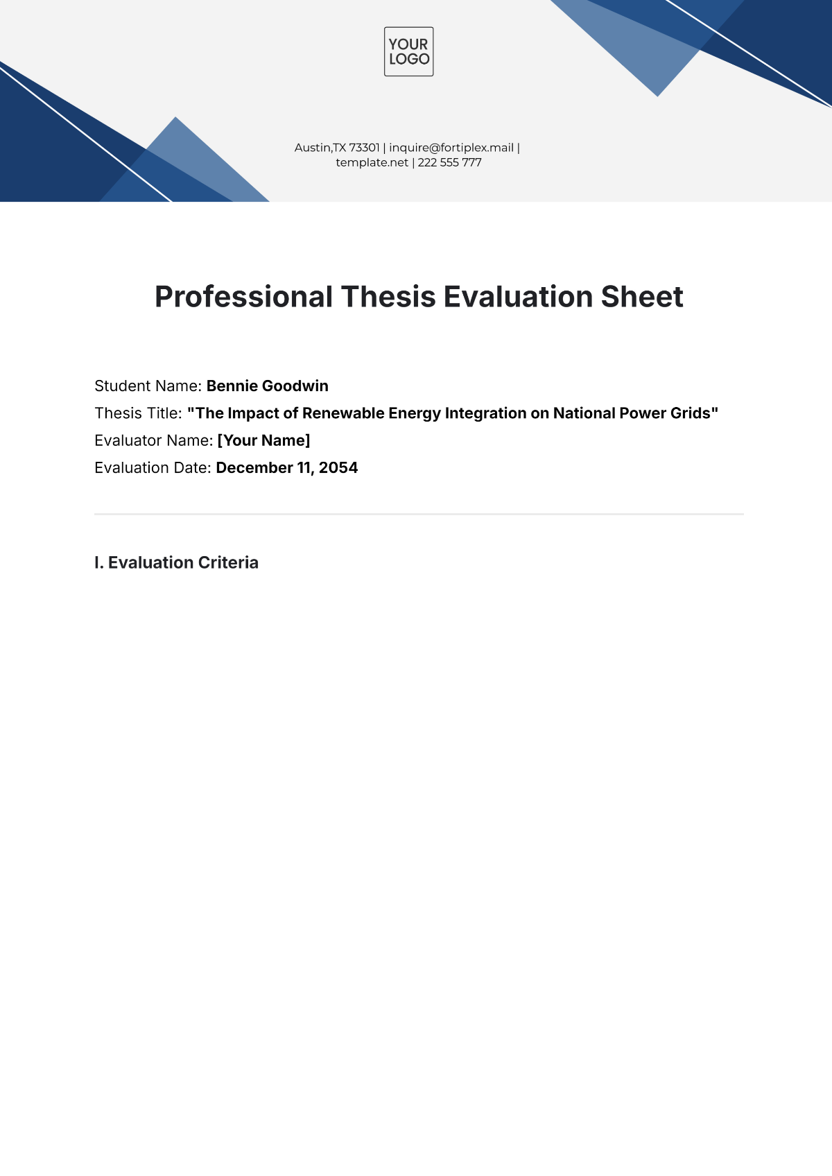 Professional Thesis Evaluation Sheet Template - Edit Online & Download