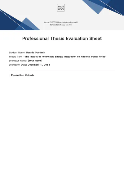 Free Professional Thesis Evaluation Sheet Template to Edit Online