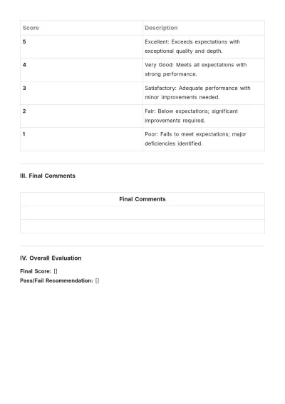 Free Professional Thesis Evaluation Sheet Template to Edit Online