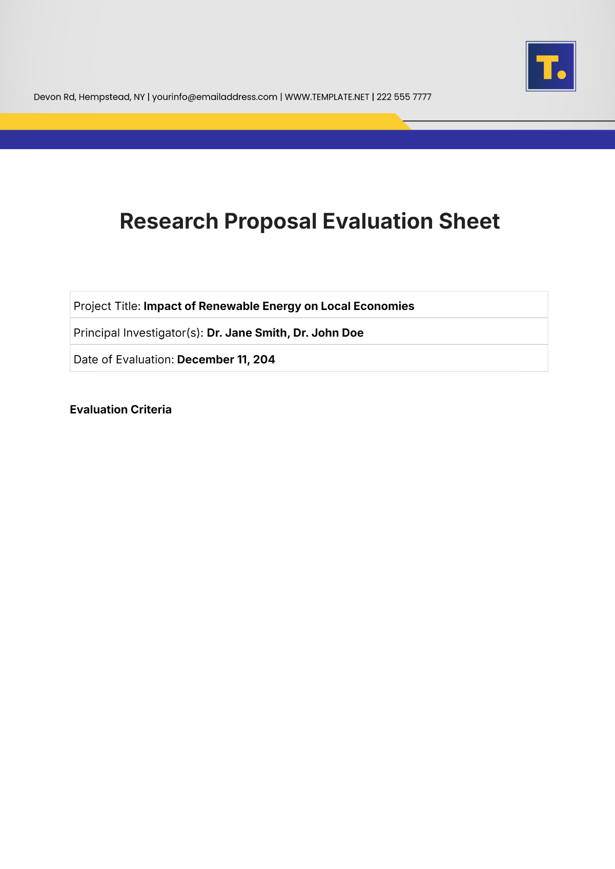 Research Proposal Evaluation Sheet Template - Edit Online & Download