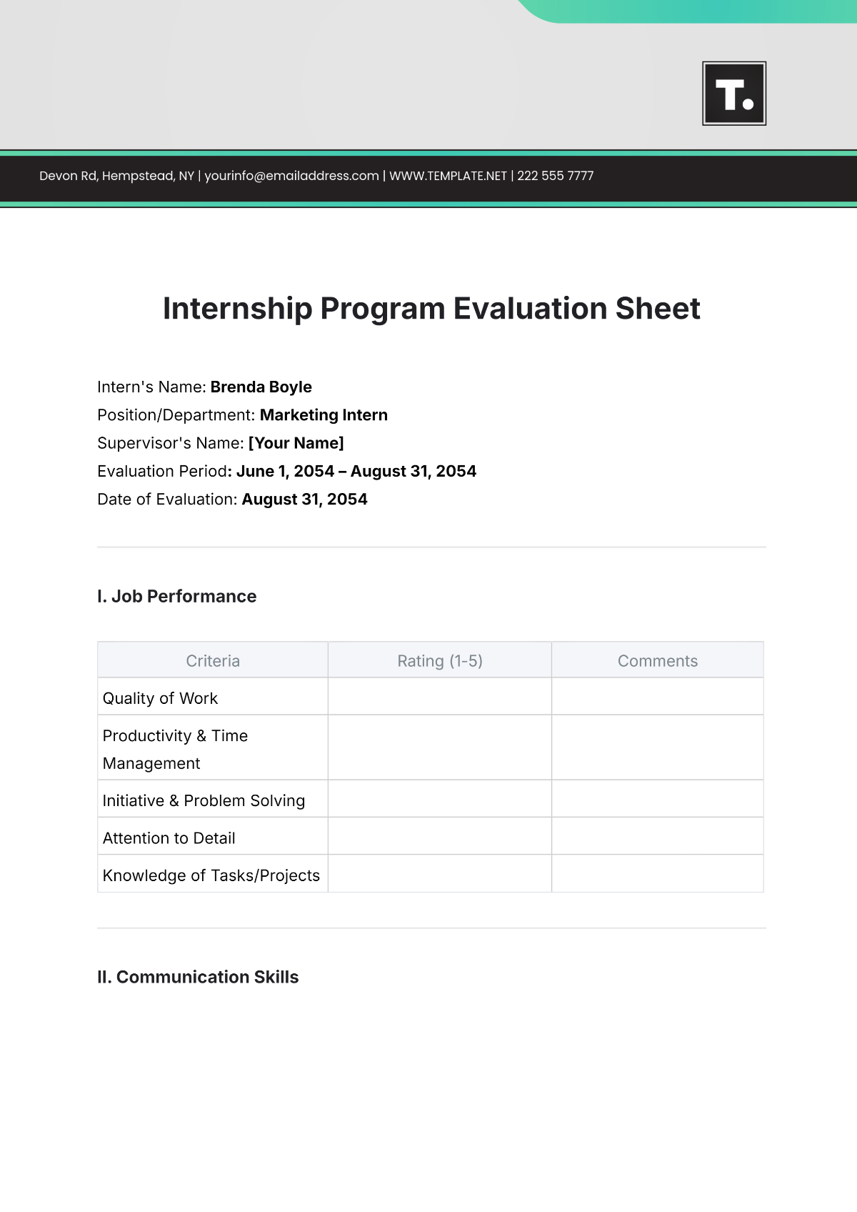 Internship Program Evaluation Sheet Template - Edit Online & Download