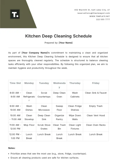 Free Kitchen Deep Cleaning Schedule Template to Edit Online
