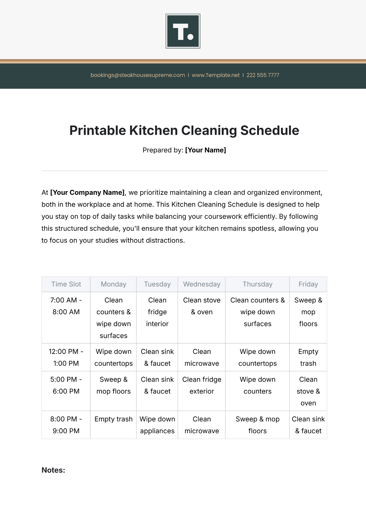 Printable Kitchen Cleaning Schedule Template - Edit Online & Download