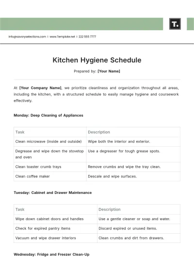 Free Kitchen Hygiene Schedule Template to Edit Online