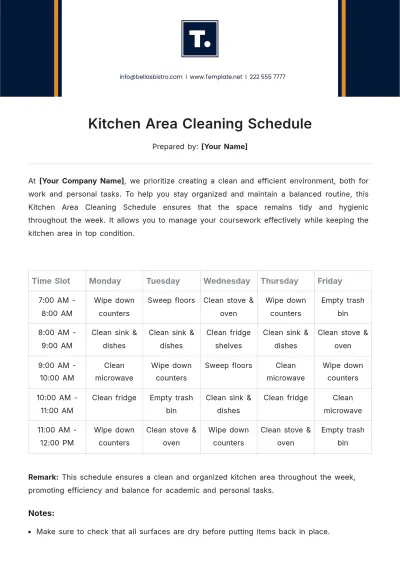 Free Kitchen Area Cleaning Schedule Template to Edit Online