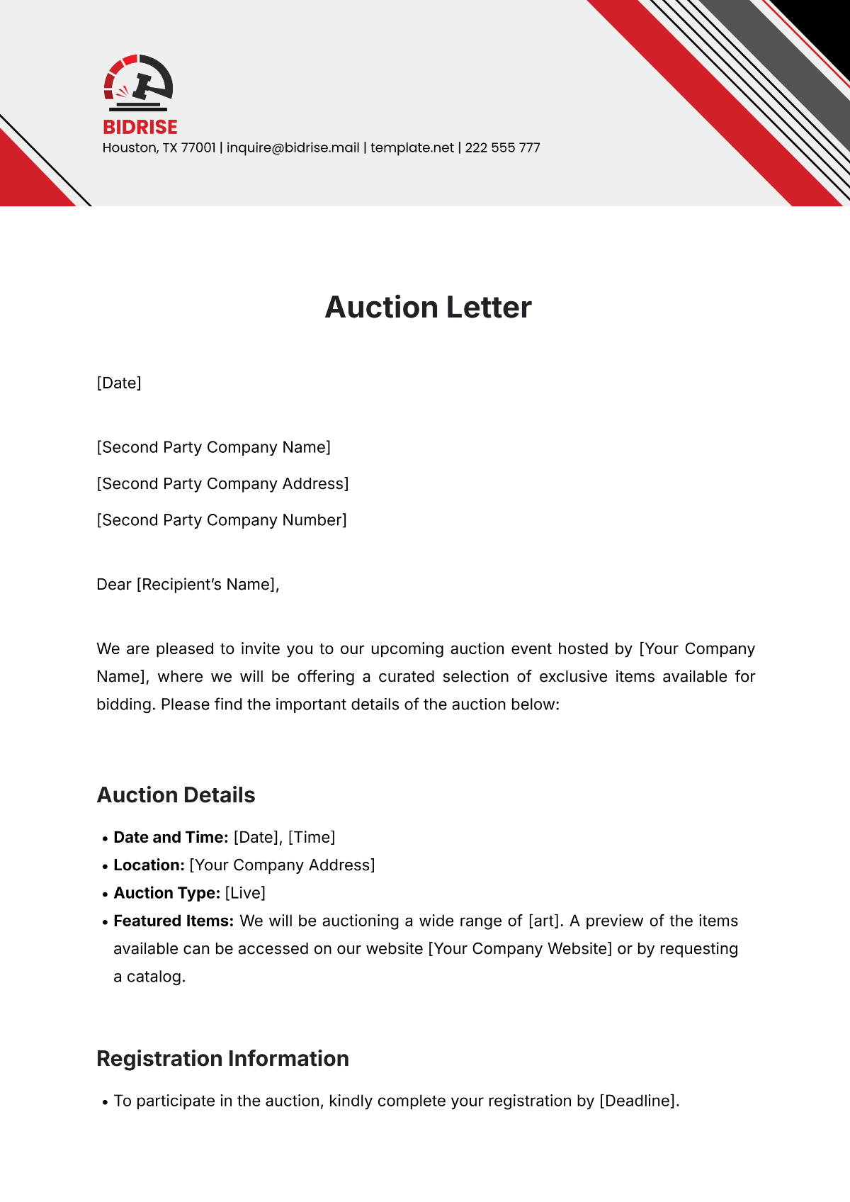 Auction Letter Template - Edit Online & Download