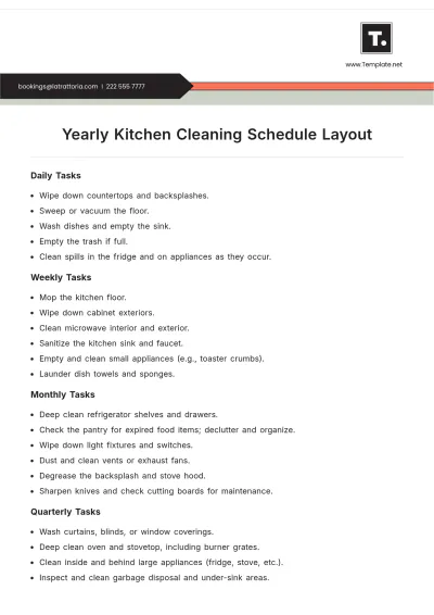 Free Yearly Kitchen Cleaning Schedule Layout Template to Edit Online