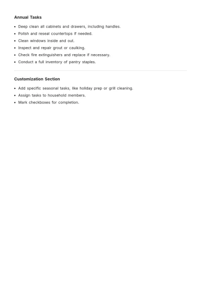 Free Yearly Kitchen Cleaning Schedule Layout Template to Edit Online