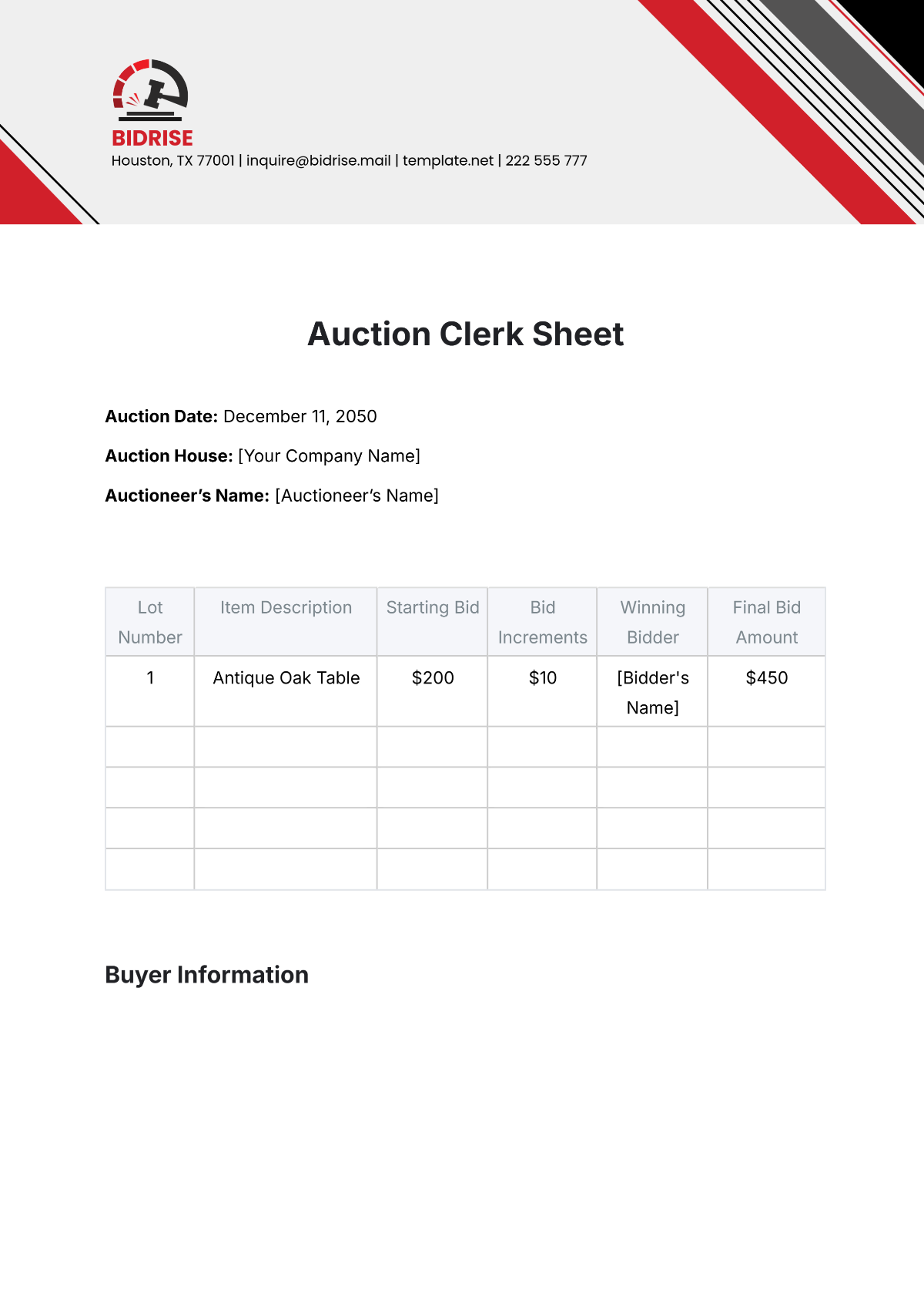 Auction Clerk Sheet Template - Edit Online & Download