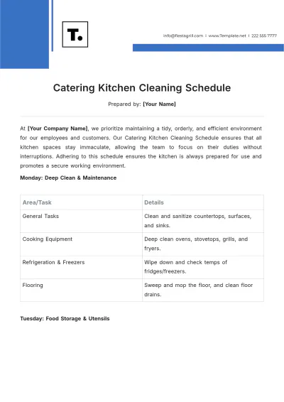 Free Catering Kitchen Cleaning Schedule Template to Edit Online