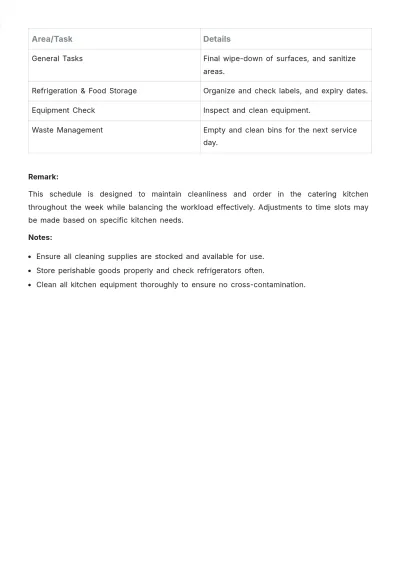 Free Catering Kitchen Cleaning Schedule Template to Edit Online