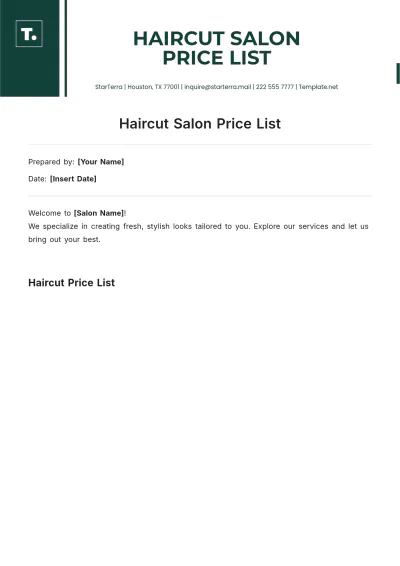 Free Haircut Salon Price List Template to Edit Online