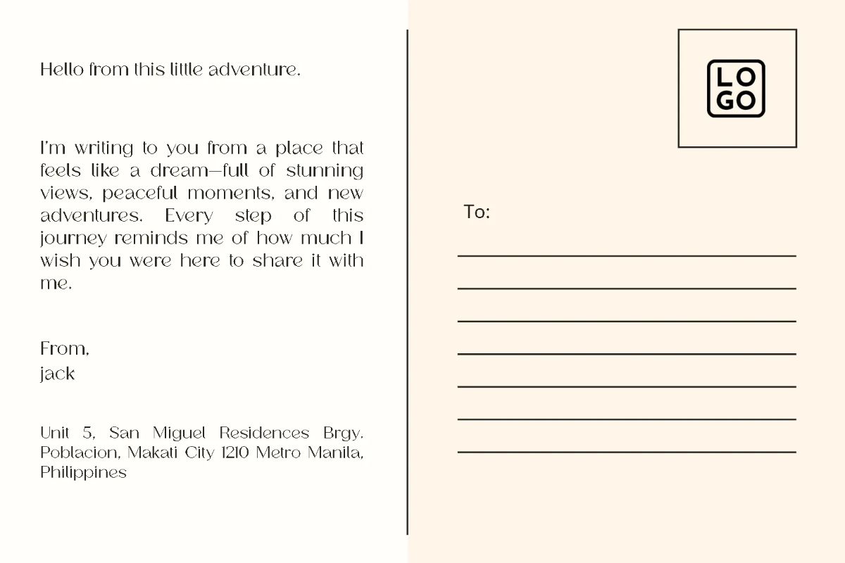 Free Minimalist Postcard Template to Edit Online