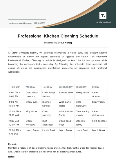 Free Professional Kitchen Cleaning Schedule Template to Edit Online