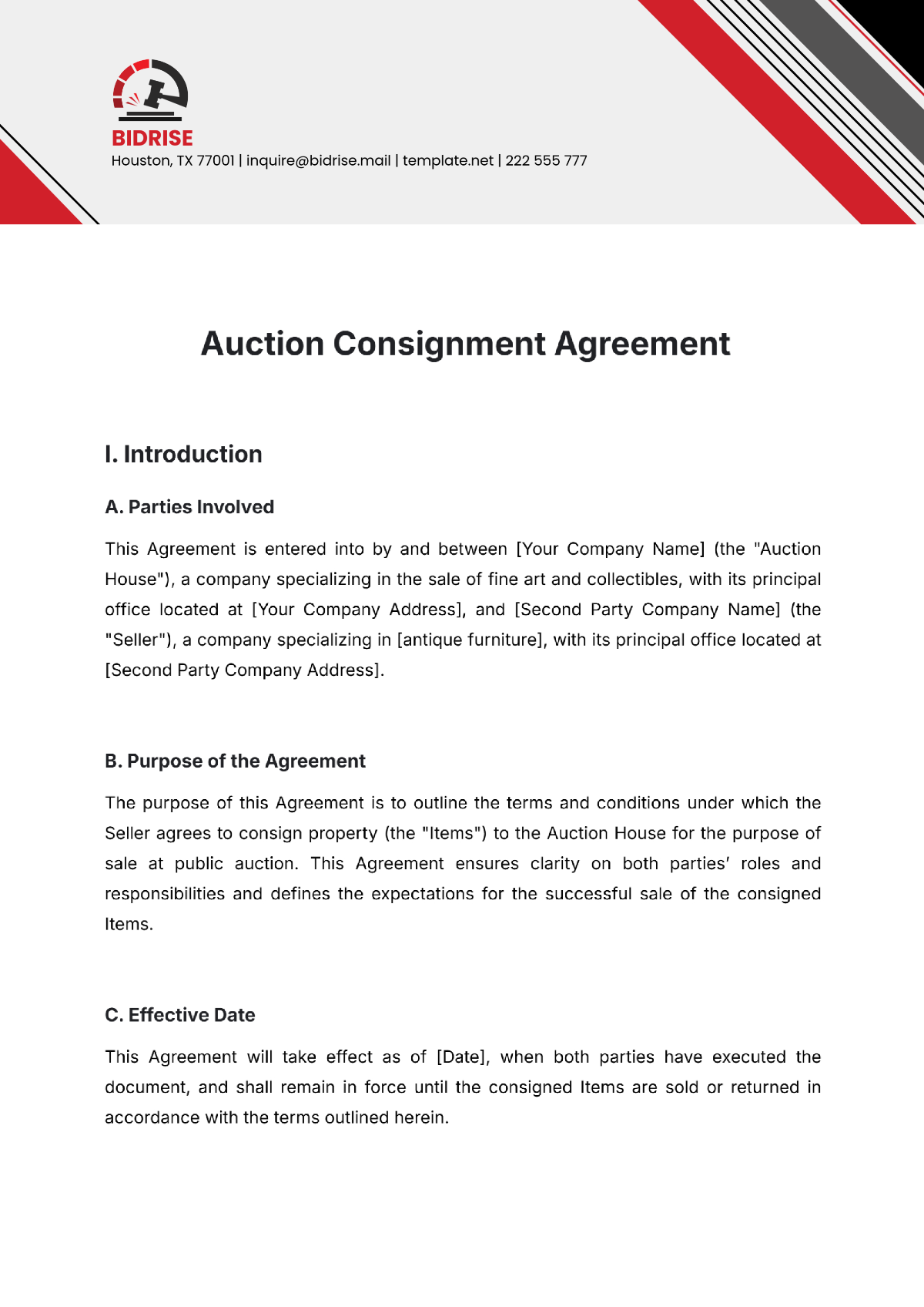 Auction Consignment Agreement Template | Template.net