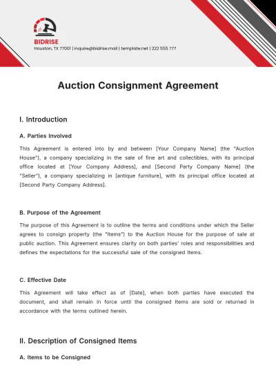 Free Auction Consignment Agreement Template to Edit Online