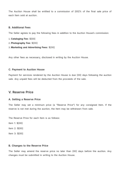 Free Auction Consignment Agreement Template to Edit Online