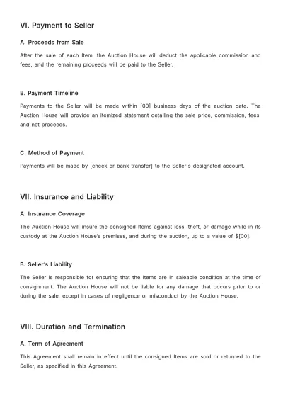 Free Auction Consignment Agreement Template to Edit Online