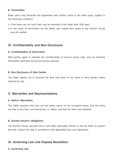 Free Auction Consignment Agreement Template to Edit Online
