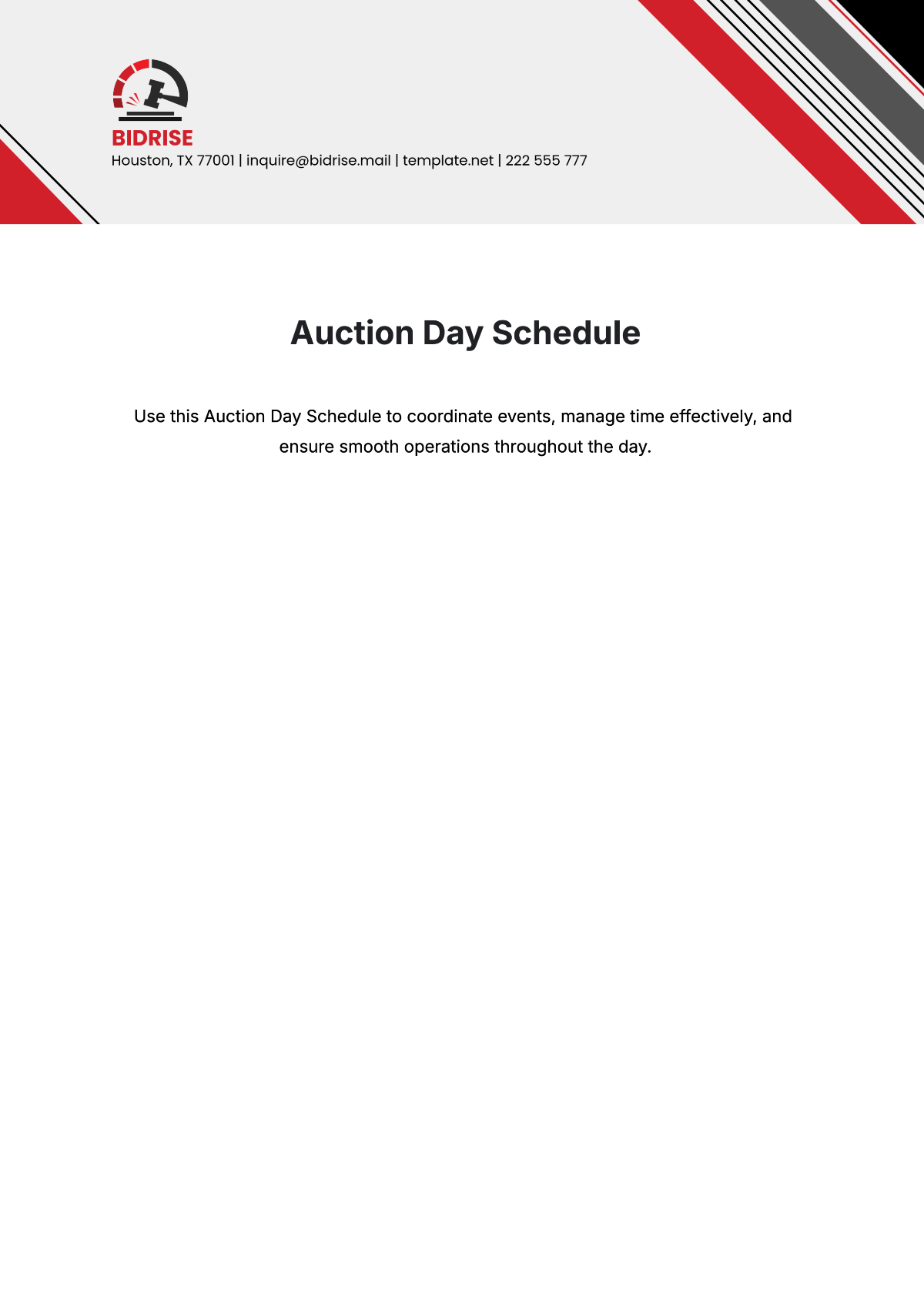 Auction Day Schedule Template - Edit Online & Download