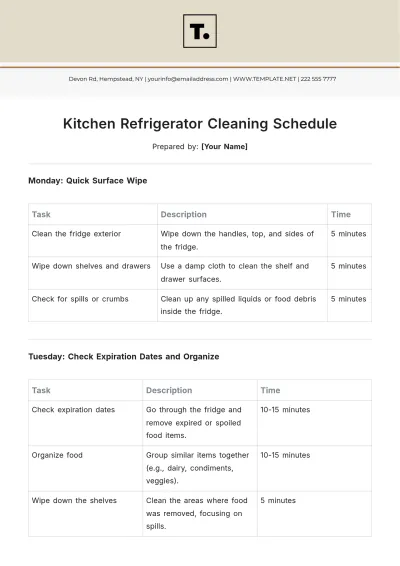 Free Kitchen Refrigerator Cleaning Schedule Template to Edit Online
