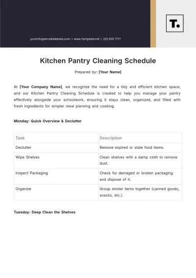 Free Kitchen Pantry Cleaning Schedule Template to Edit Online