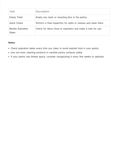 Free Kitchen Pantry Cleaning Schedule Template to Edit Online