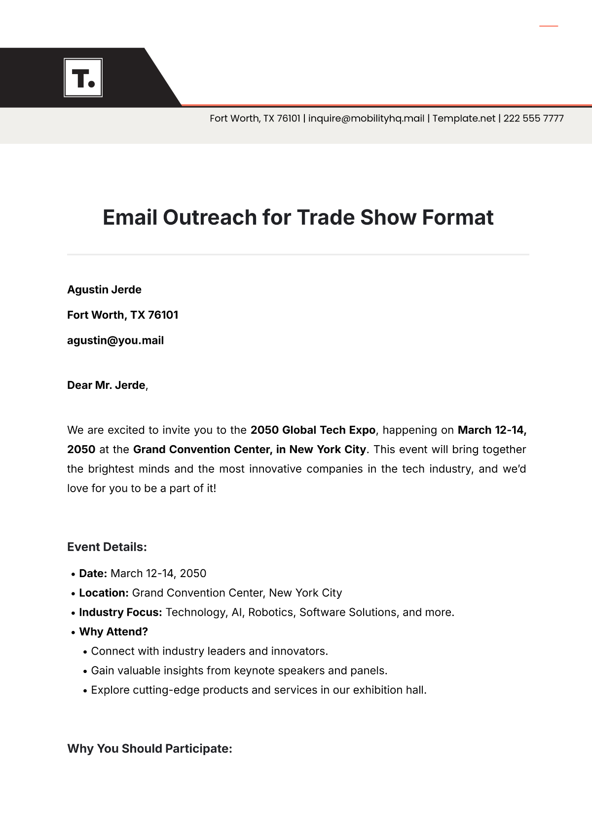 Email Outreach for Trade Show Format Template - Edit Online & Download