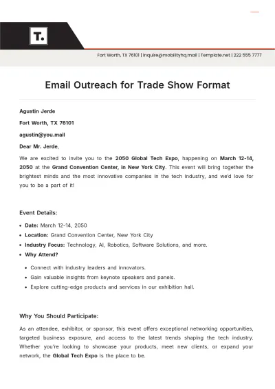 Free Email Outreach for Trade Show Format Template to Edit Online