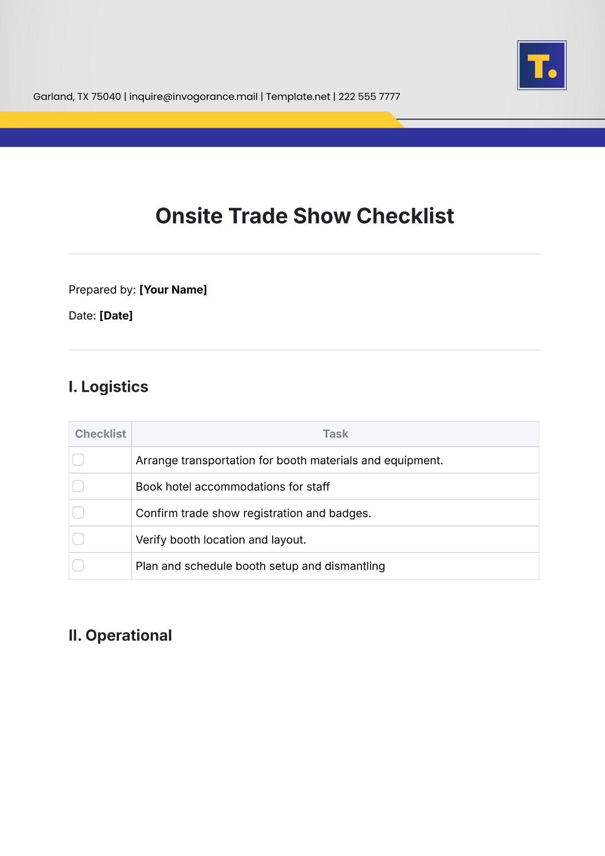 Onsite Trade Show Checklist Template - Edit Online & Download