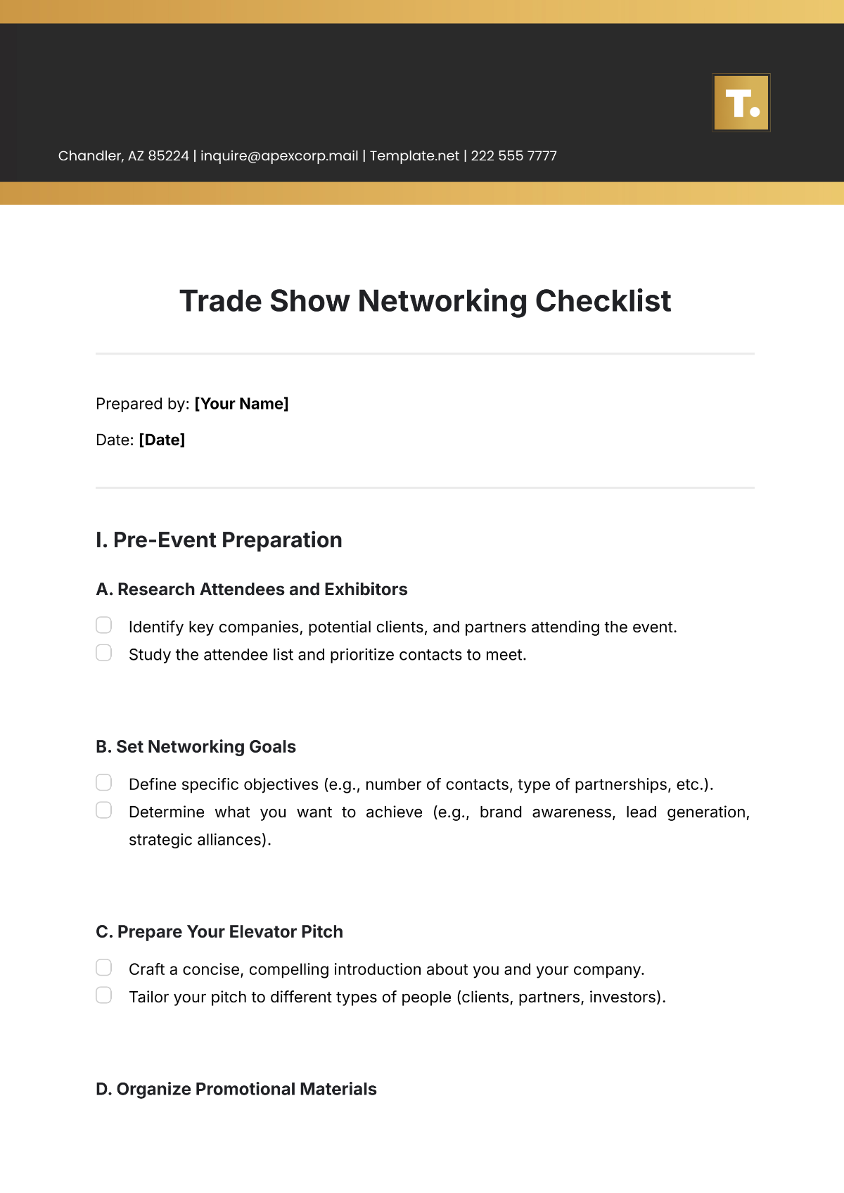 Trade Show Networking Checklist Template - Edit Online & Download