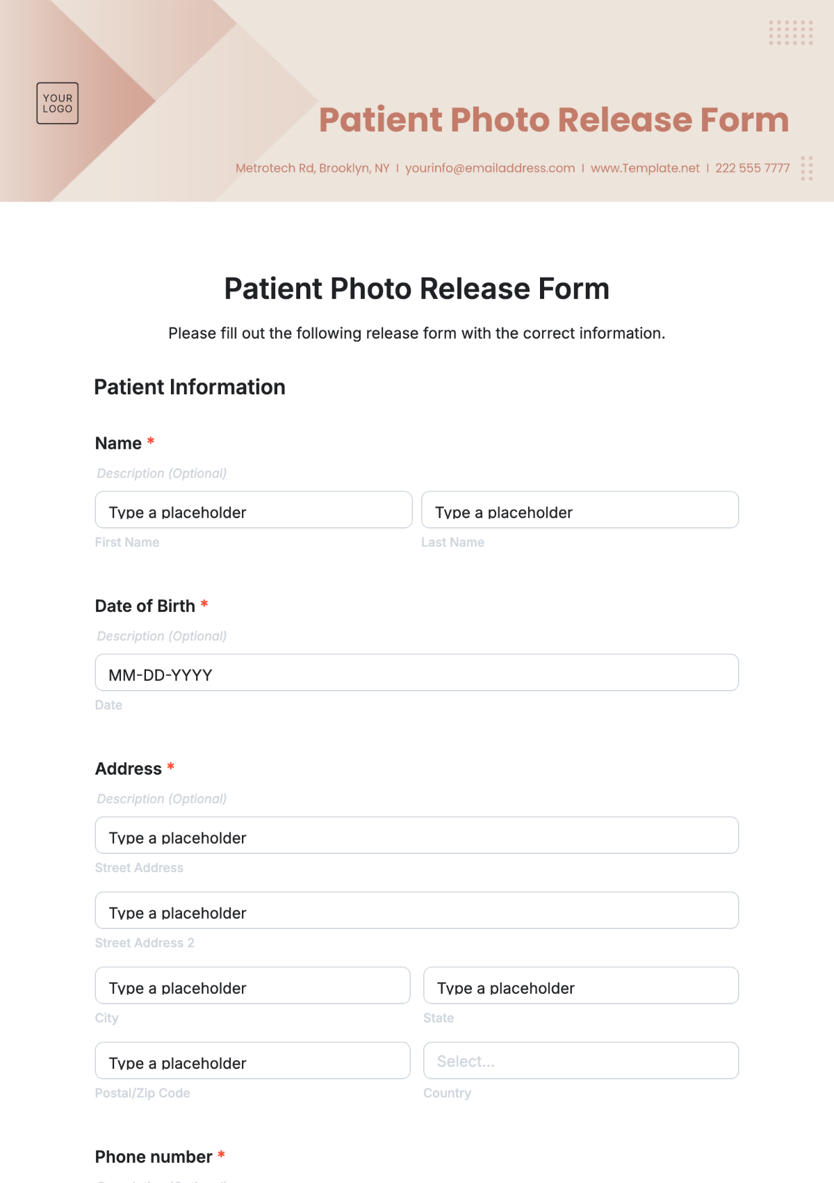 Patient Photo Release Form Template - Edit Online & Download