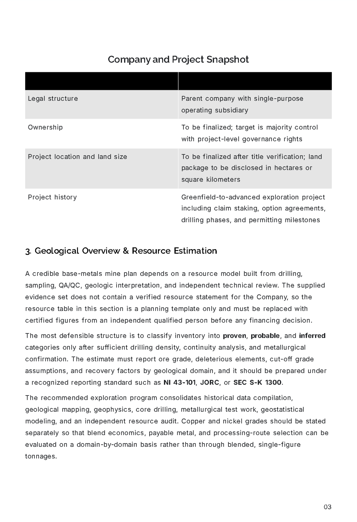Free Mining Business Plan Template to Edit Online