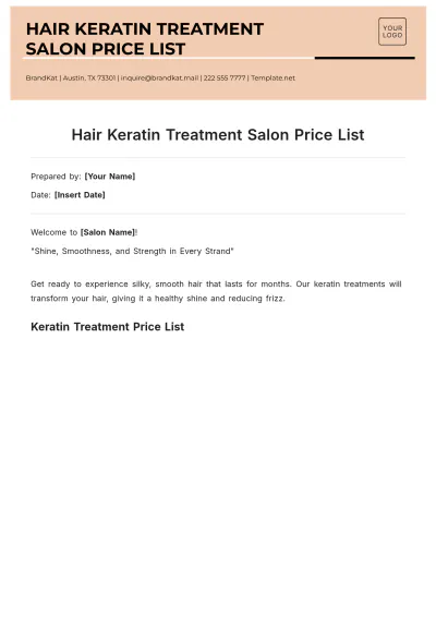 Free Hair Keratin Treatment Salon Price List Template to Edit Online