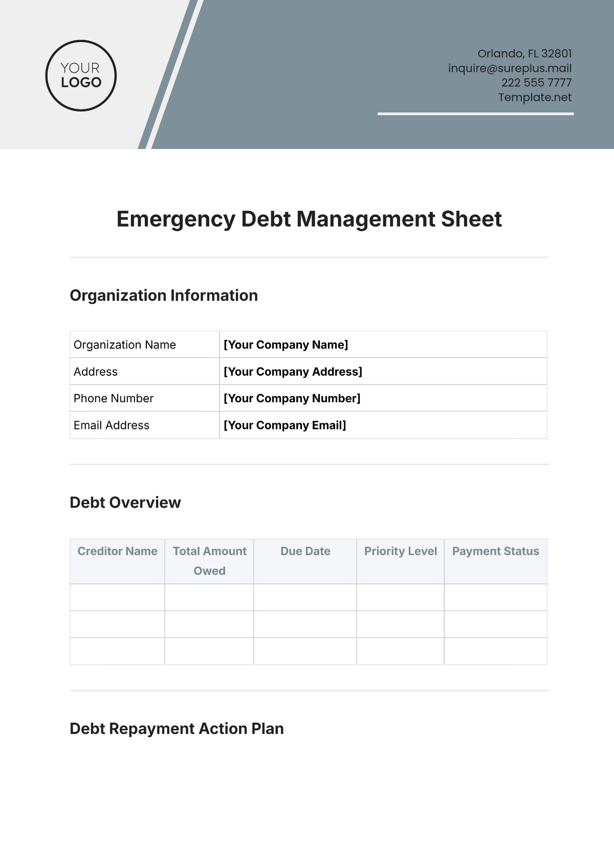 Emergency Debt Management Sheet Template - Edit Online & Download